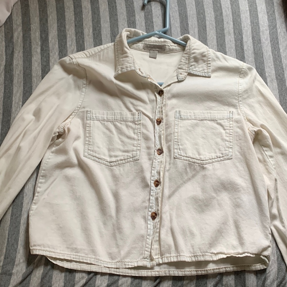 White Cotton Cropped Button Down